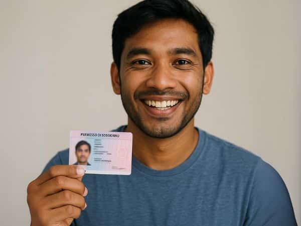 lavoratore straniero che mostra permesso di soggiorno