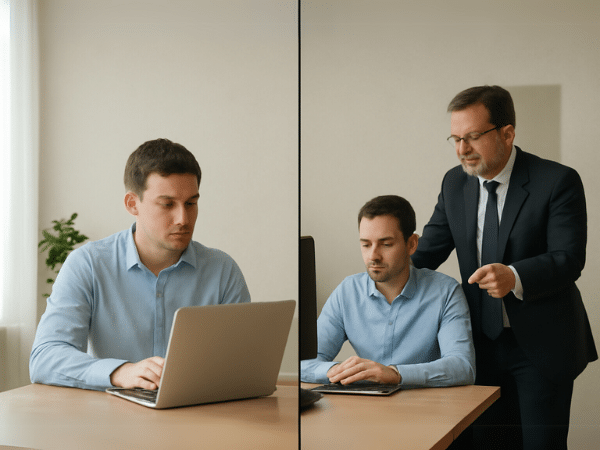 a destra un lavoratore subordinato e a sinistra un lavoratore autonomo