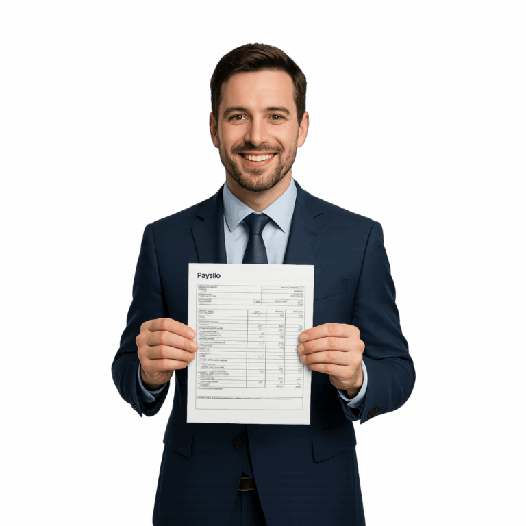 consulente con busta paga in mano per la verifica